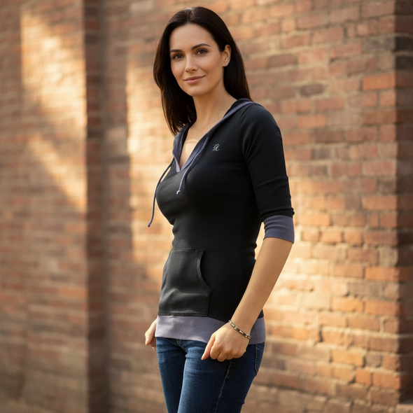 Petit Pull Bebop Capuche Noir & Anthracite