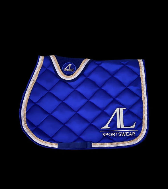 ensemble tapis et bonnet bleu roi cordes dorees blanc alexandra ledermann sportswear al sportswear