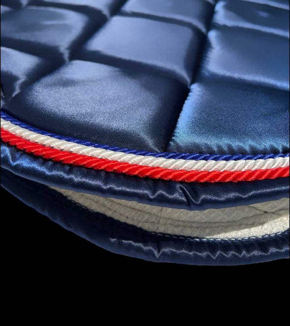 tapis de selle satin bleu marine cordes bleu blanc rouge alexandra ledermann sportswear alsportswear