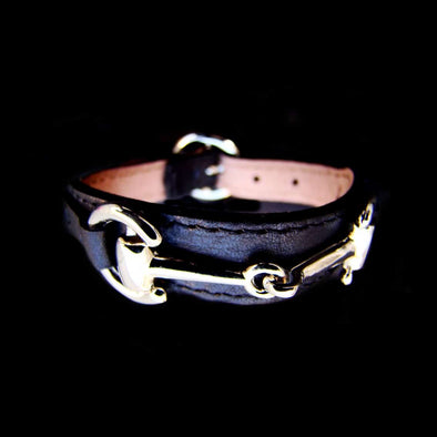 bracelet cuir noir equestre mors argente cheval surpiqures alsportswear alexandra ledermann sportswear
