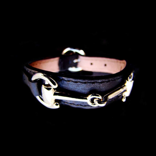 bracelet cuir noir equestre mors argente cheval surpiqures alsportswear alexandra ledermann sportswear