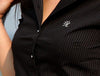 Chemise de concours Davincy noire fines rayures zoom Alexandra Ledermann Sportswear alsportswear