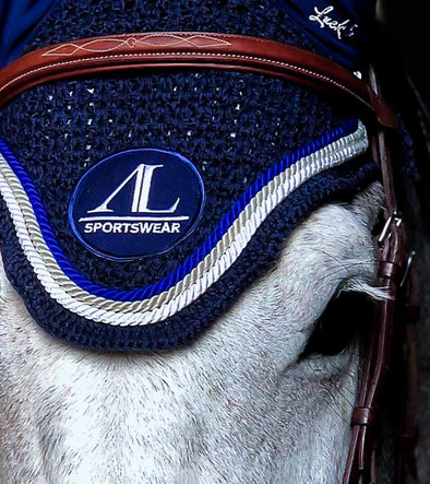 bonnet cheval bleu nuit cordes blanc gris bleu roi fonce broderie alexandra ledermann sportswear alsportswear