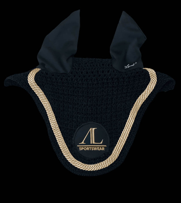 bonnet cheval noir 2 cordes or logo flamme alsportswear alexandra ledermann sportswear