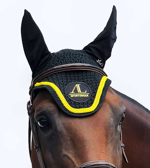 bonnet cheval noir cordes jaune eclatant zoom alexandra ledermann sportswear al sportswear
