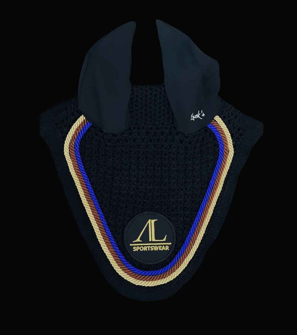 bonnet de concours cheval noir 3 cordes or caramel bleu roi alexandra ledermann sportswear alsportswear