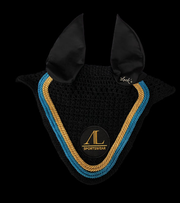 bonnet cheval noir cordes bleu ciel or alsportswear alexandra ledermann sportswear