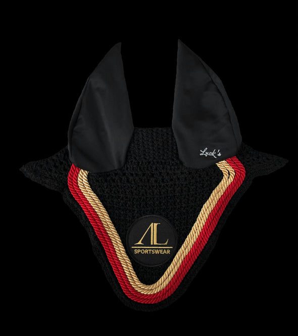 bonnet cheval noir cordes or rouge alsportswear alexandra ledermann sportswear