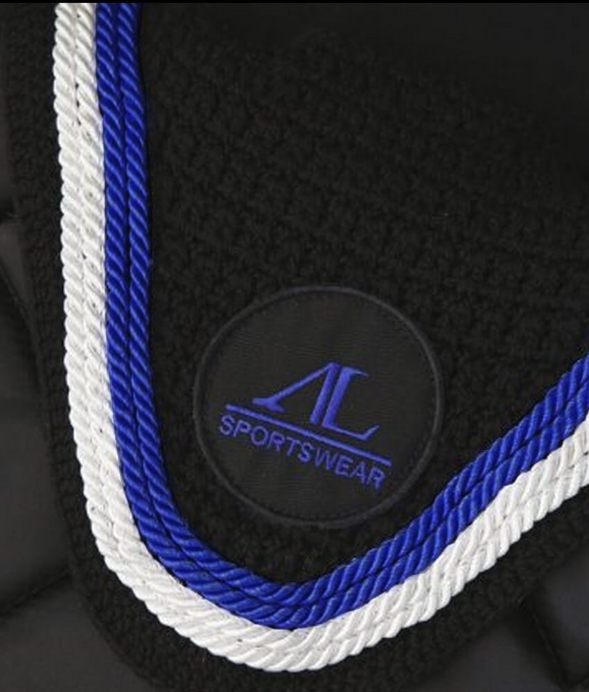 Tapis de Selle Noir, Cordes Bleu Roi & Blanc • AL Sportswear – Alexandra  Ledermann Sportswear