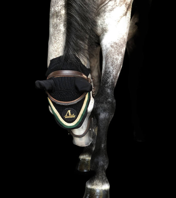 bonnet cheval noir cordes or vert sapin concours Alexandra ledermann sportswear alsportswear