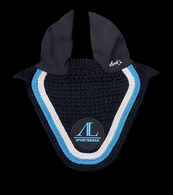bonnet noir cordes bleu lagon et blanc alexandra ledermann sportswear al sportswear