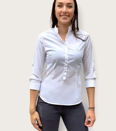 chemise cintree femme blanc manches ajustables concours equitation coton davincy alexandra ledermann sportswear alsportswear
