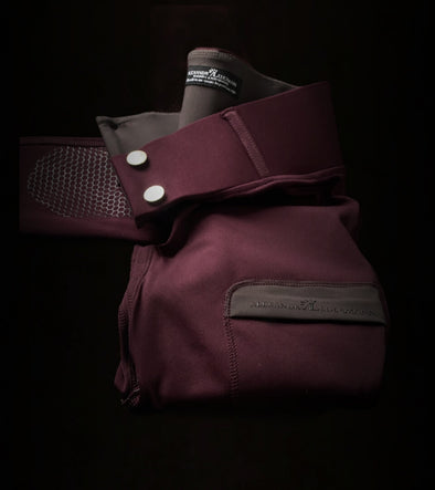 pantalon équitation full grip color vibes bordeaux et gris anthracite a plat alexandra ledermann sportswear al sportswear