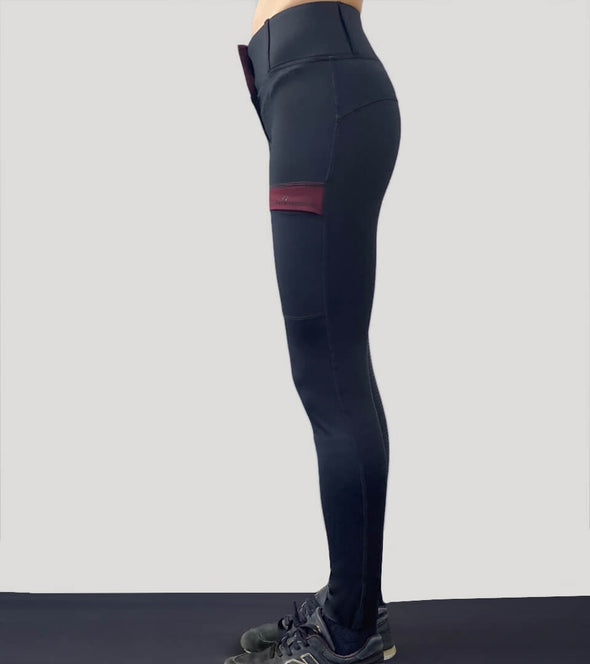 pantalon equitation full grip color vibes noir et bordeaux profil gauche alexandra ledermann sportswear al sportswear