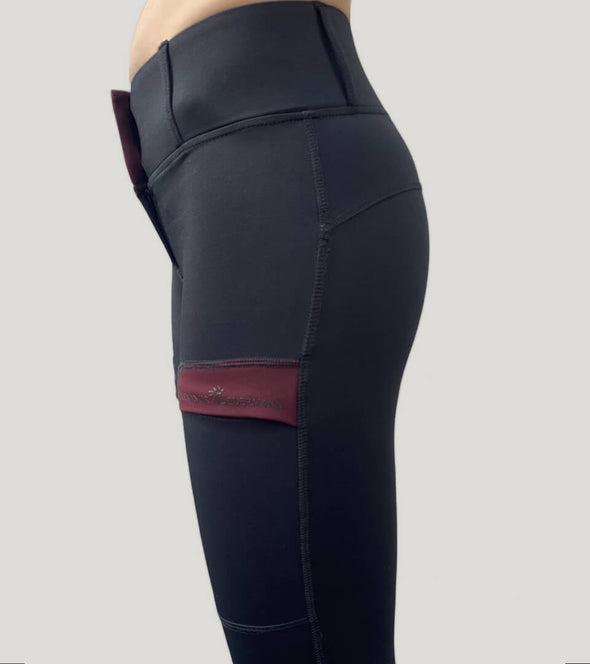 pantalon equitation full grip color vibes noir et bordeaux profil gauche zoom alexandra ledermann sportswear al sportswear
