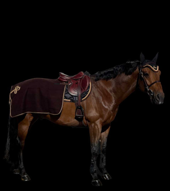 couvre reins laine cheval marron avec tresse cordes or alexandra ledermann sportswear alsportswear