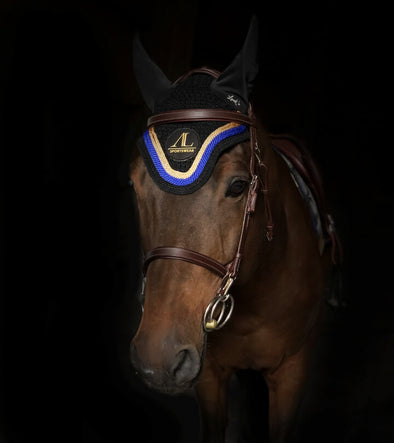 bonnet cheval noir cordes bleu roi or bonnet al sportswear alexandra ledermann sportswear