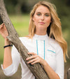 Polo equitation HapsBurg Blanc Liseré Bleu gris Alexandra Ledermann Sportswear ALSportswear