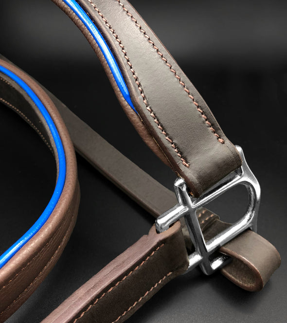 licol cuir brun details bleu roi cheval boucle alexandra ledermann sportswear alsportswear