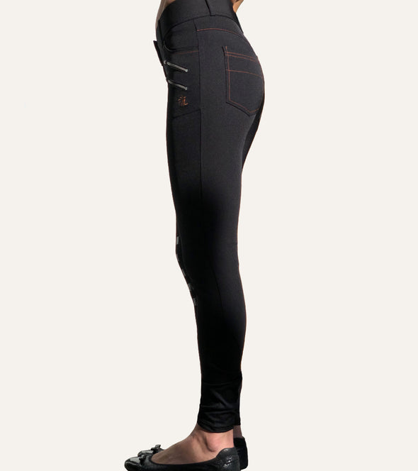 pantalon équitation technique rival grip noir femme profil gauche alexandra ledermann sportswear alsportswear