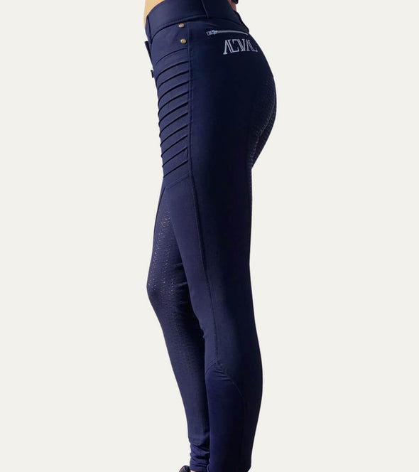 pantalon equitation genial taille haute full grip marine profil gauche alsportswear alexandra ledermann sportswear