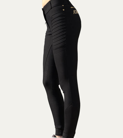Pantalon Equitation Geni Al Thaute Full Grip Noir Profil Gauche Alsportswear Alexandra Ledermann Sportswear