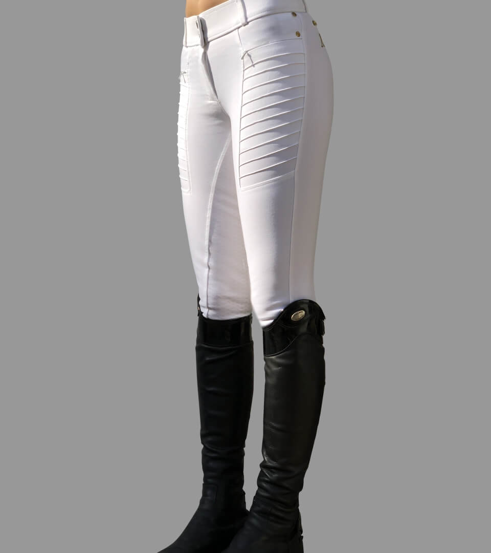 Pantalon d'équitation Full Grip Geni-AL Blanc (taille haute)