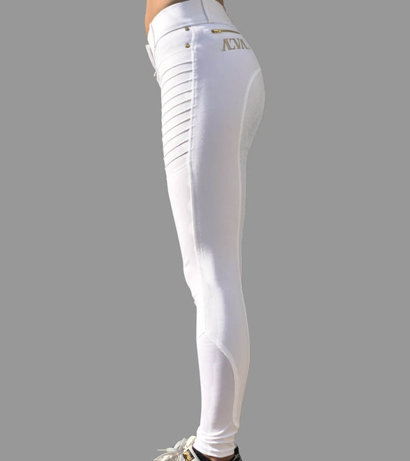 Pantalon Equitation Femme Geni Al Thaute Full Grip Blanc Profil Gauche Alsportswear Alexandra Ledermann Sportswear