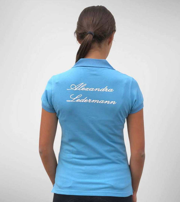 polo enfant brodé bleu ciel équitation alsportswear alexandra ledermann sportswear
