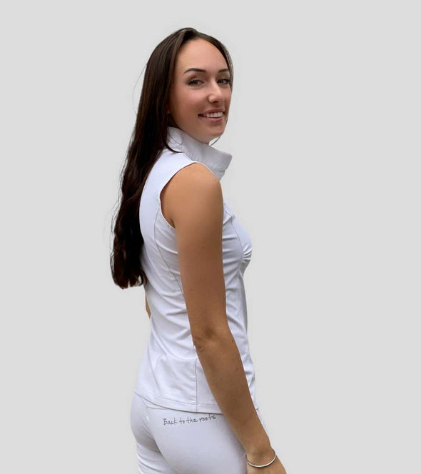 polo concours femme creme blanc sans manches alexandra ledermann sportswear alsportswear