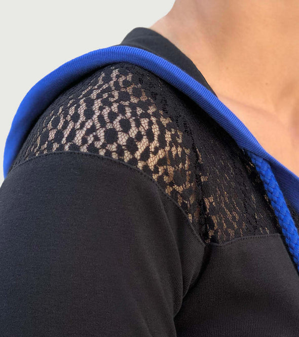 petit pull myboo noir & bleu roi detail dentelle alexandra ledermann sportswear alsportswear