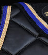 tapis de selle bonnet noir bleu roi fonce or zoom matiere alexandra ledermann sportswear alsportswear