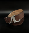ceinture al cuir marron surpiqures ton sur ton boucle argent alexandra ledermann sportswear