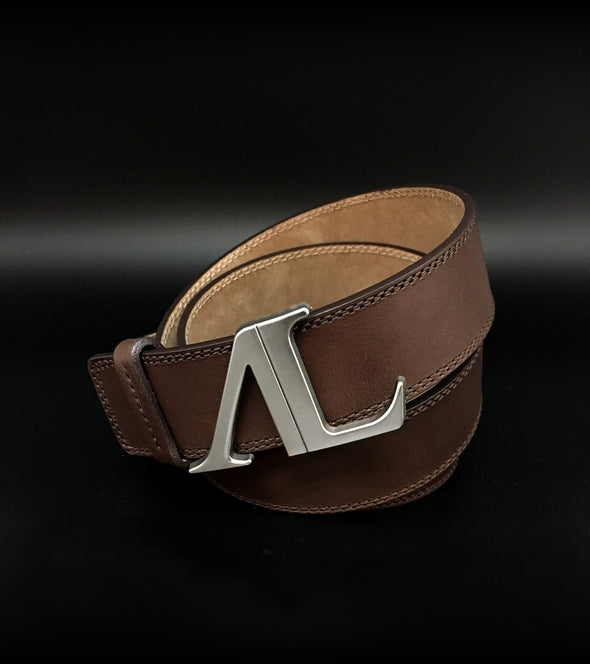 ceinture al cuir marron surpiqures ton sur ton boucle argent alexandra ledermann sportswear