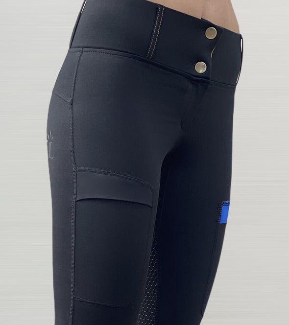 pantalon equitation color vibes noir details bleu roi zoom poche droite alexandra ledermann sportswear alsportswear