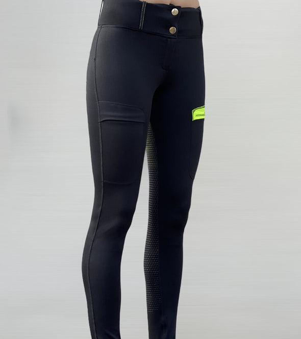 pantalon equitation color vibes noir details jaune eclat avant alexandra ledermann sportswear alsportswear